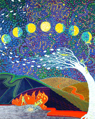 View larger image.Oil Painting 25 canvas painting Koropokkur Fantasy Moon Star by Japanese Artist Fumihiro Kato